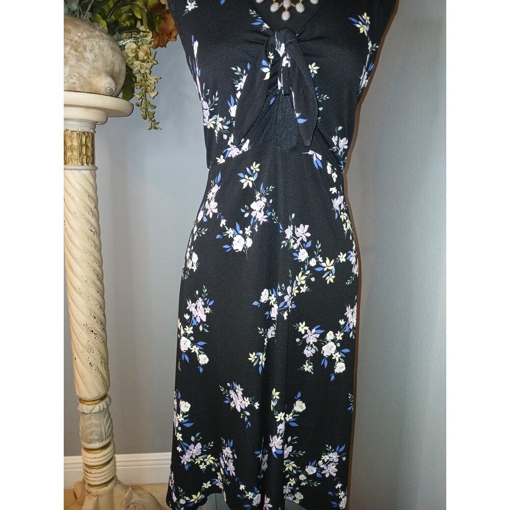 Candies Sheath Dress Womens XL Black Floral Cut Out Knot V-Neck Sleeveless - Picture 3 of 9